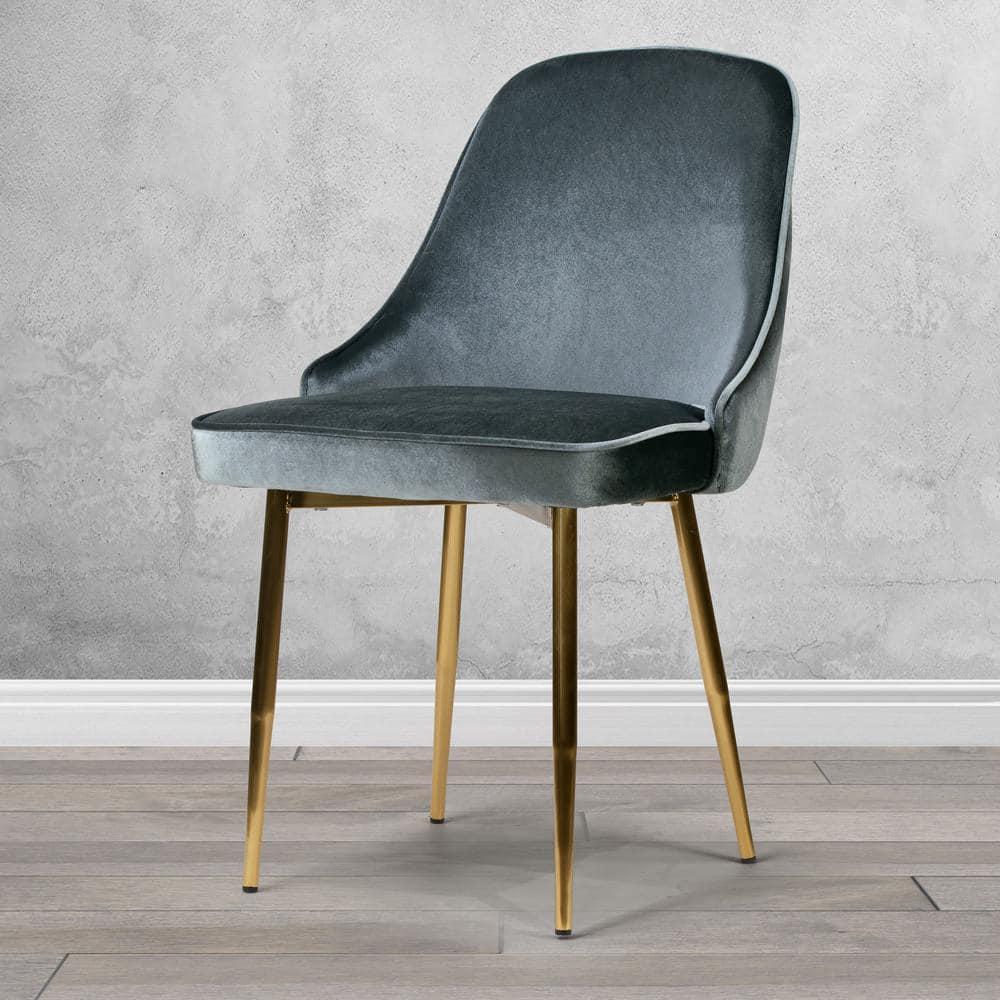 Glamour Home Set of 2 Alpha Grey Velvet Chair with Brushed Golden Steel Legs