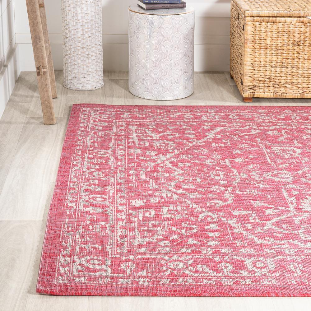 9' x 12' Malta Bohemian Medallion Textured Weave Indoor/Outdoor Area Rug, Fuchsia/Light Gray - JONATHAN Y