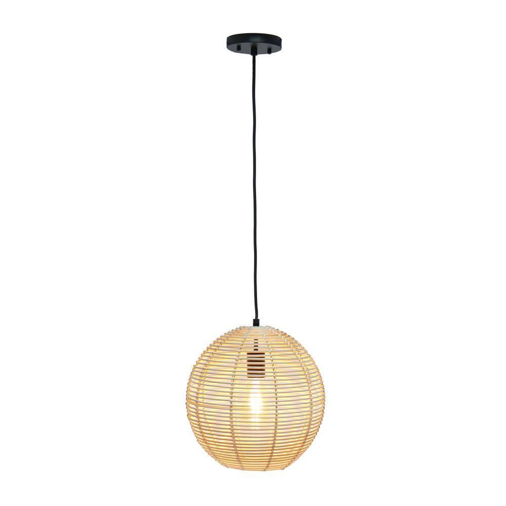 Natural Globe Pendant Ceiling Light Beige - Elegant Designs: Rattan Fixture, UL Listed, 60W Max
