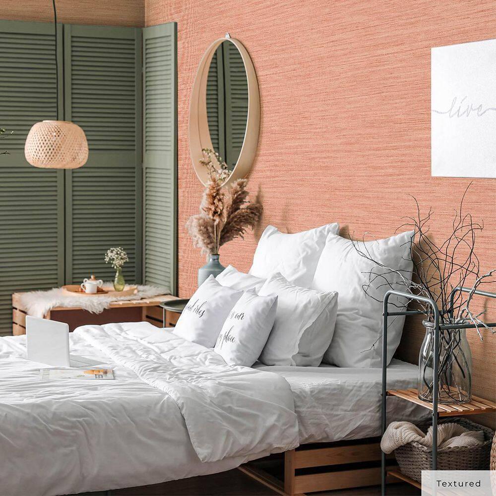 Tempaper & Co.® Fauz Horizontal Grasscloth Removable Peel and Stick Wallpaper, Textured Salmon, 28 sq. ft.: Vinyl, Prepasted
