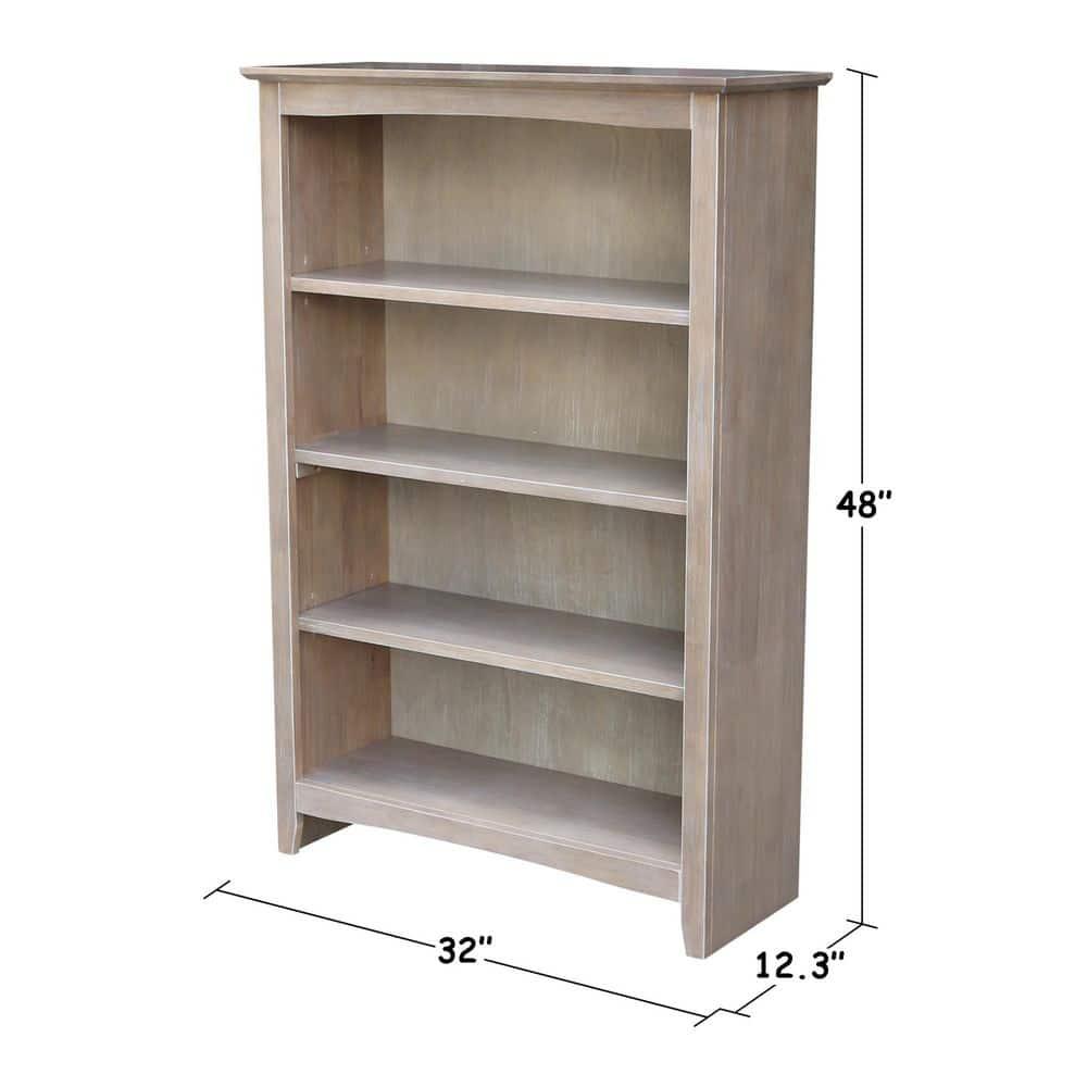 48" Shaker Bookshelf Washed Gray/Taupe - International Concepts: Solid Wood, 3-Shelf Storage