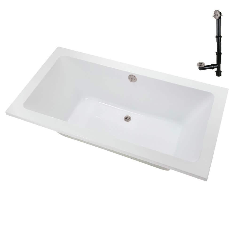 60" x 32" Acrylic Soaking Drop-In Bathtub, Drain Included
