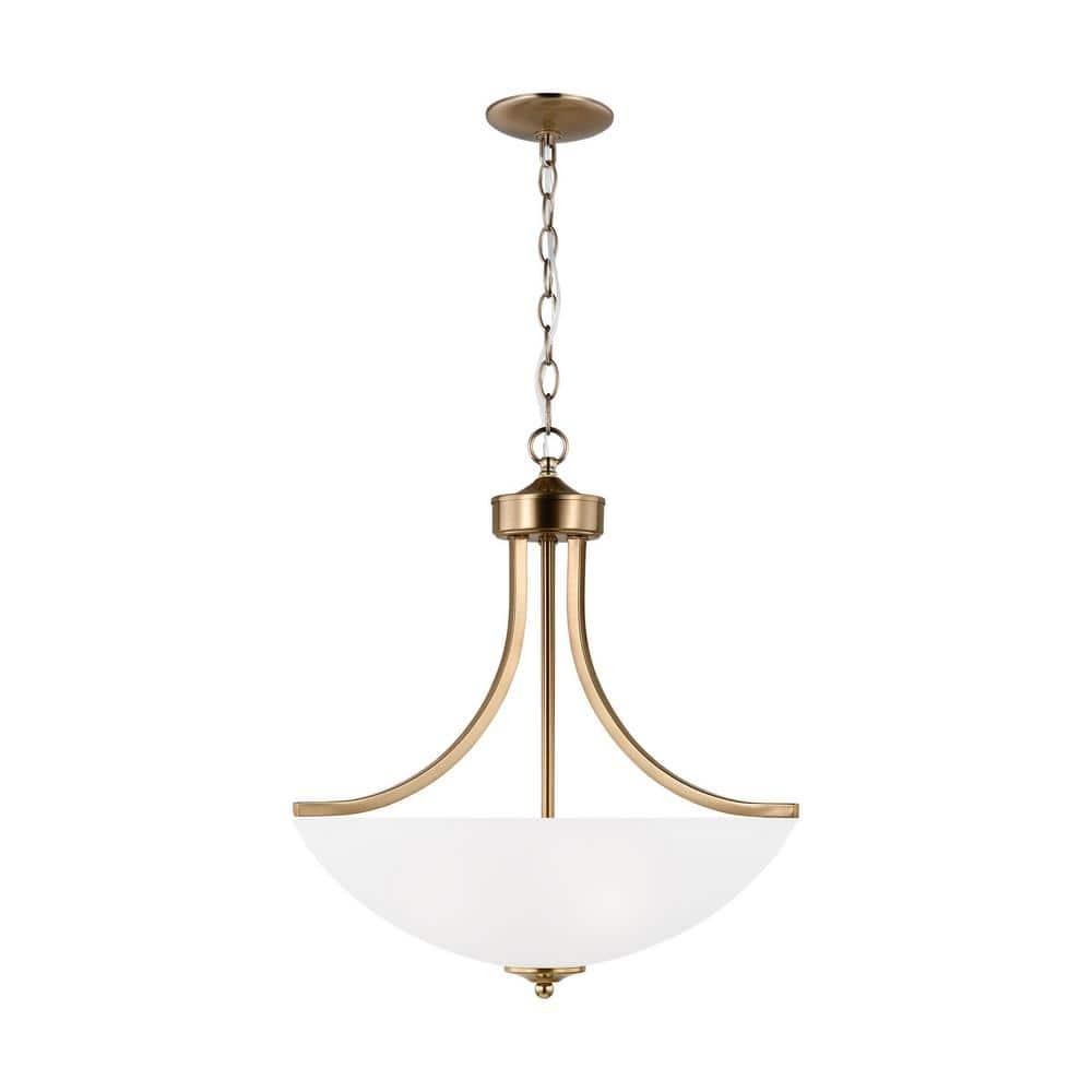Generation Lighting 3-Light Geary Transitional Pendant Light Fixture Satin Brass 6616503-848, Modern Ceiling Light Fixture for Home Décor, A19 Bulb Candelabra for Foyer or Living Room Décor