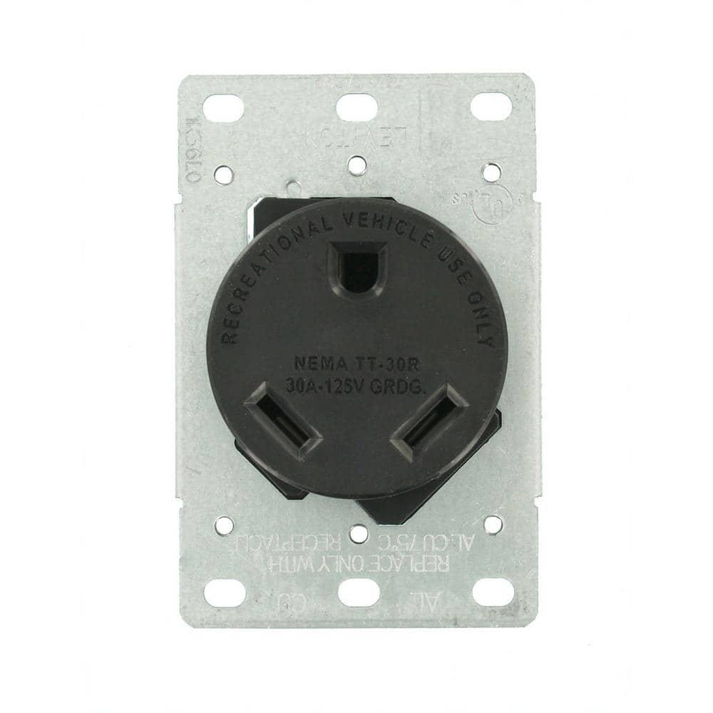 Leviton 30 Amp Flush Mount Shallow Single Outlet, Black 7313-S00