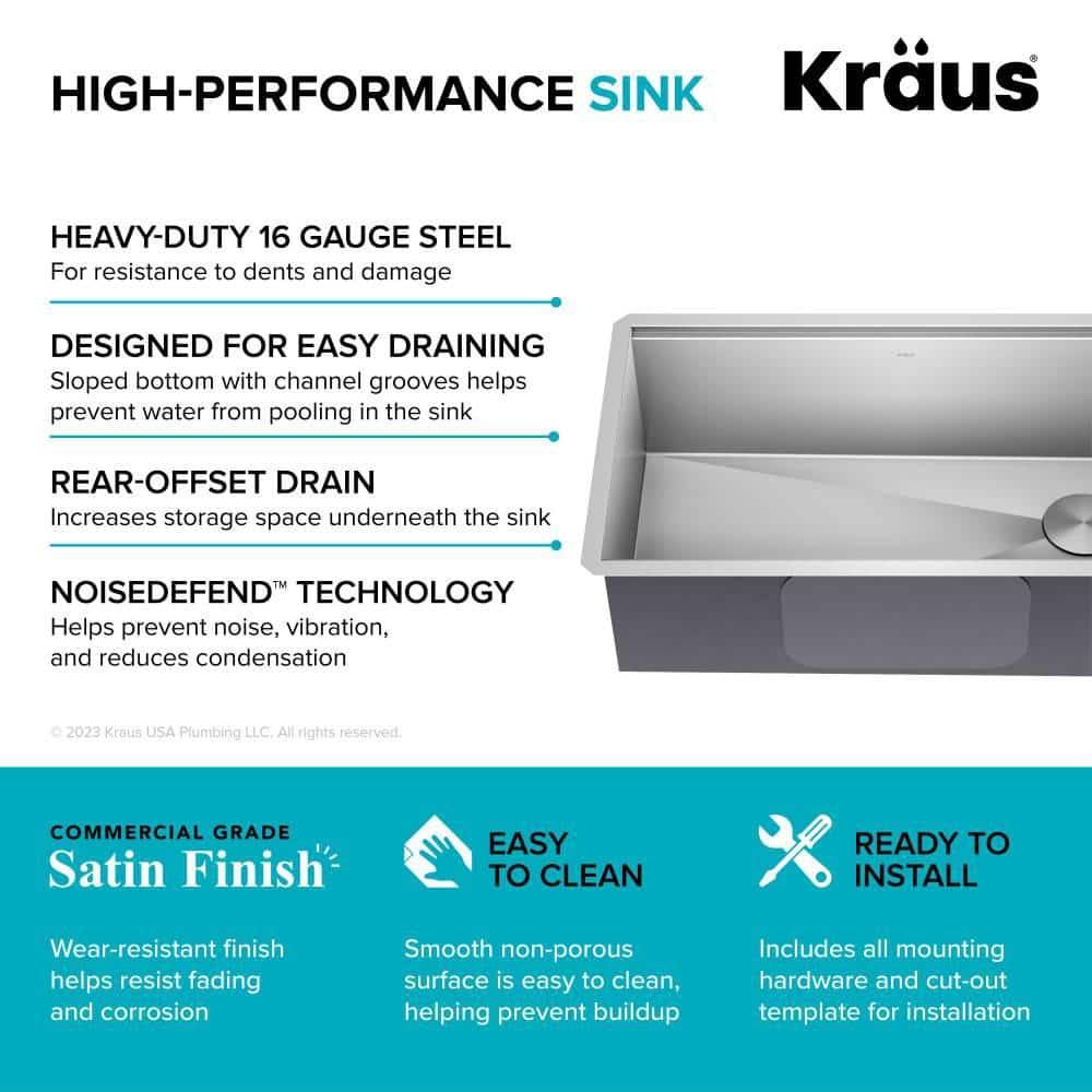 KRAUS® Kore 32" Undermount Workstation 16 Gauge Single Bowl Stainless Steel Kitchen Sink with Accessories