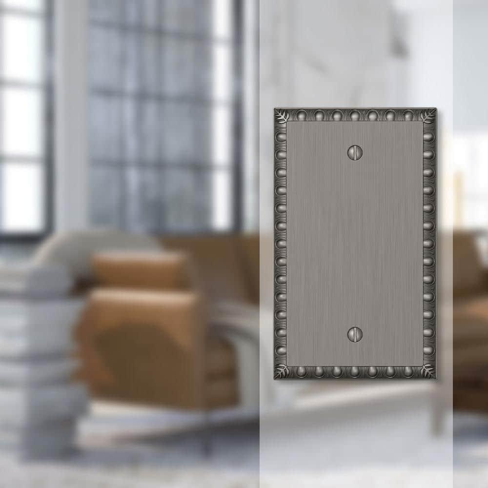 Amerelle Egg & Dart Single Blank Cast Metal Wallplate in Antique Nickel