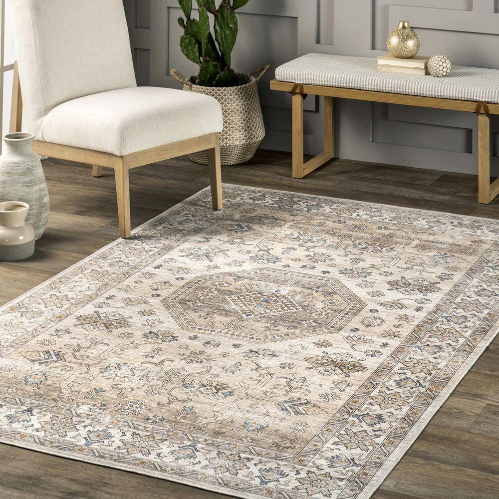 Nuloom Darby Persian Spill Proof Treated Pet Friendly Premium Machine Washable Area Rug, 5' x 8', Beige