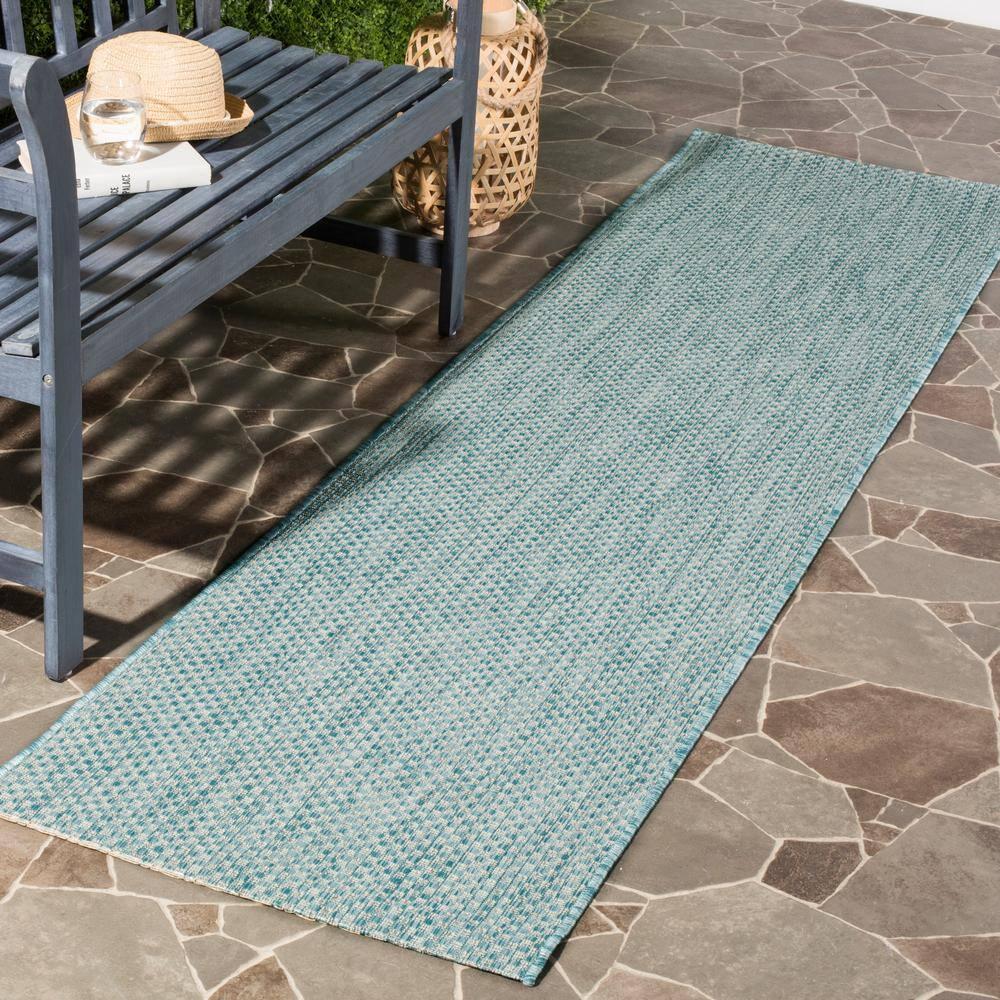 Courtyard CY8521 Power Loomed Indoor/Outdoor Runner Rug - Aqua/Grey - 2'3"x12' - Safavieh.