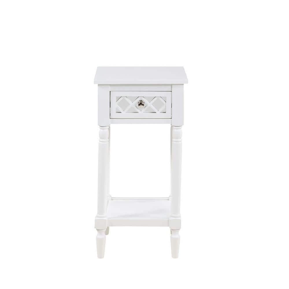 Convenience Concepts French Country Khloe Deluxe 1 Drawer Accent End Table 14" - Traditional Farmhouse Side Table with Mirrored Storage Drawer and Shelf for Living Room, White