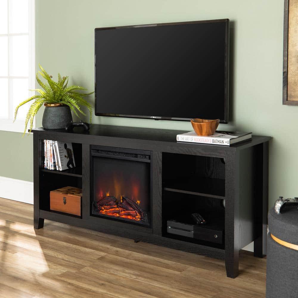 Walker Edison Traditional Fireplace TV Stand for TVs Up to 64" - Black