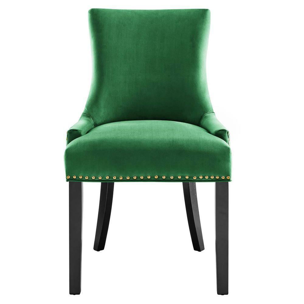 Set of 2 Marquis Performance Velvet Dining Chairs Emerald - Modway: Upholstered Wood Frame, Spot Clean