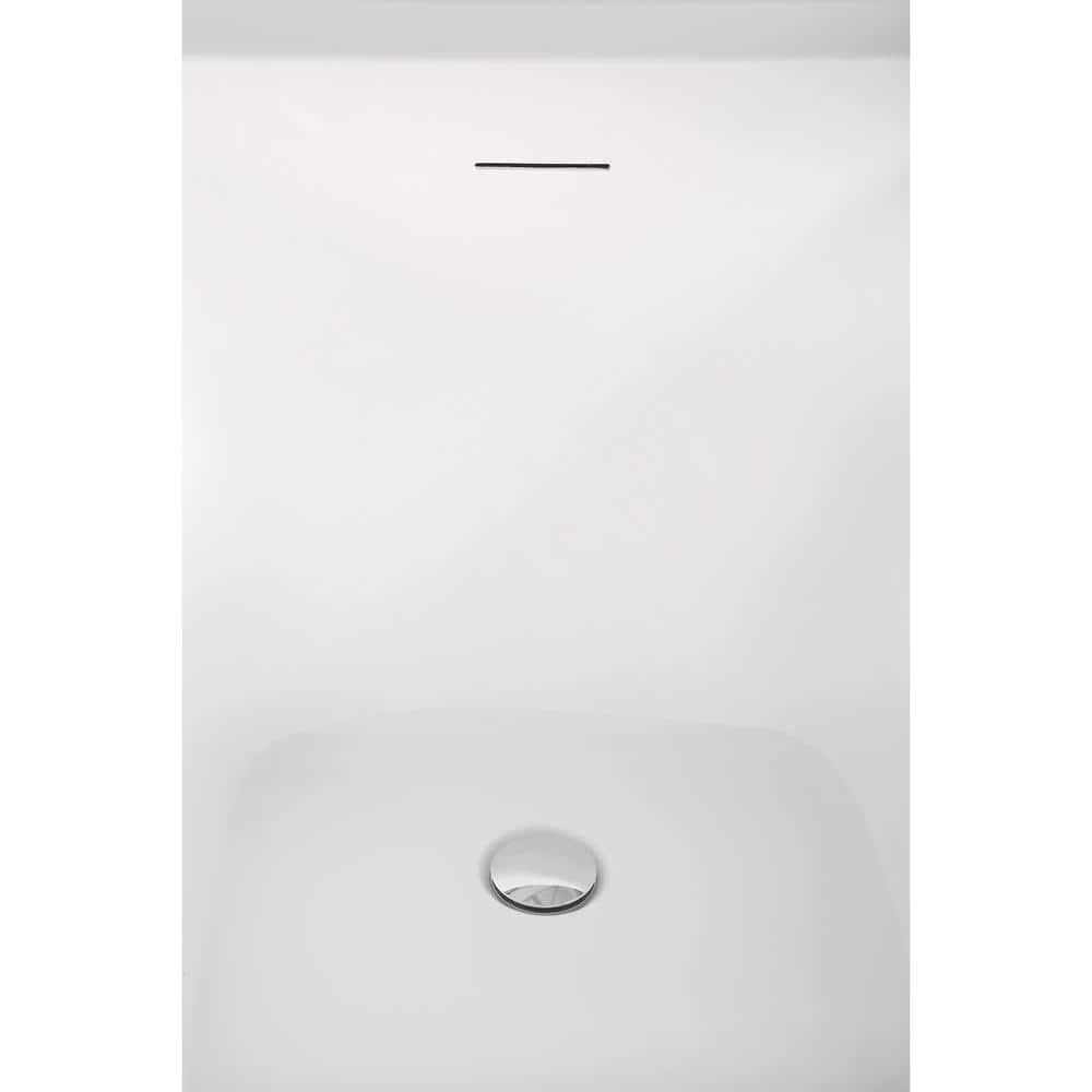 51" Streamline Soaking Glossy White Acrylic Freestanding Bathtub, Bamboo Tray, Drain