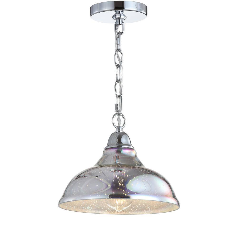 JONATHAN Y Nira 9.75" Adjustable 3D Color Burst Glass/Metal Pendant, Chrome/Multi