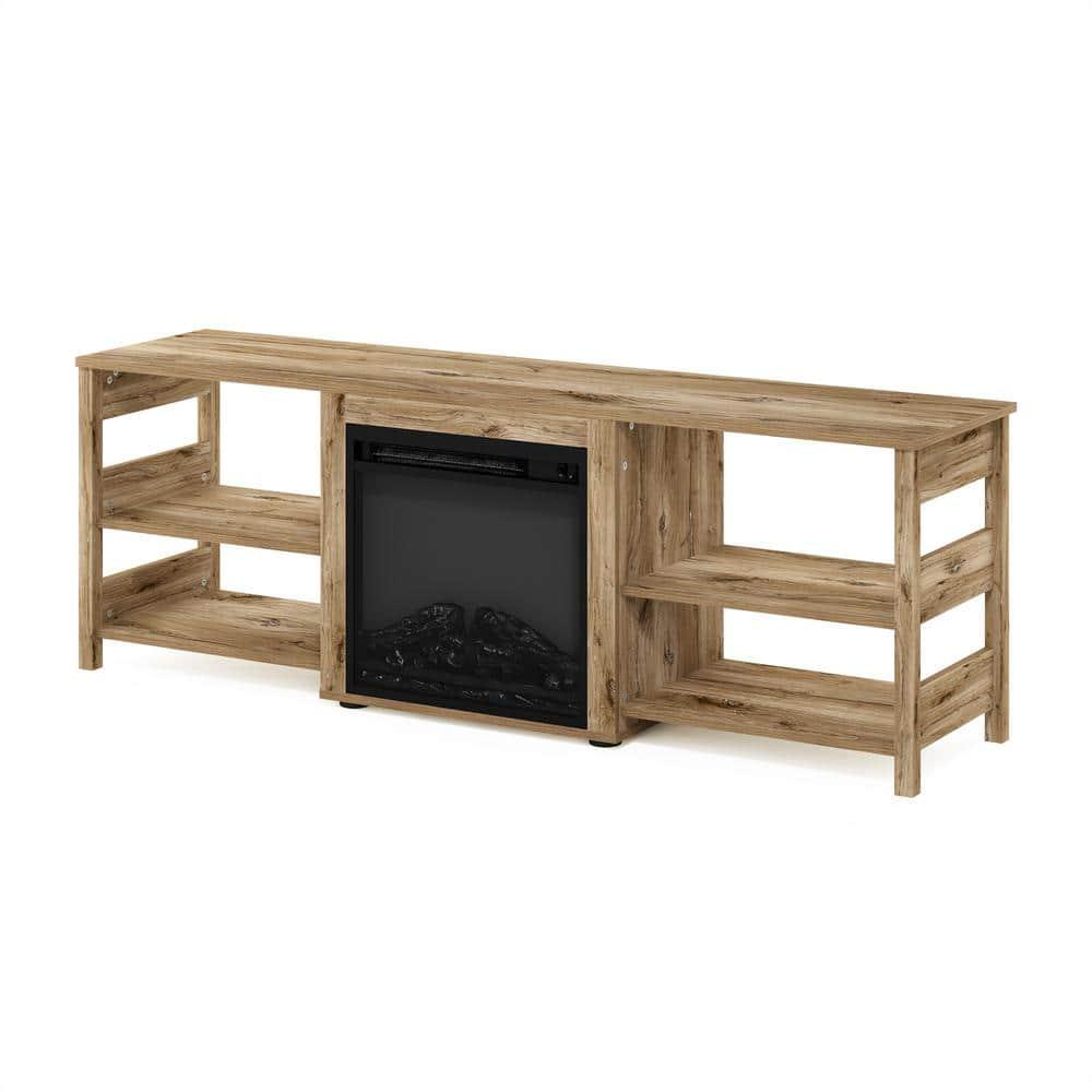 Furinno Classic 70 Inch TV Stand with Fireplace, Flagstaff Oak