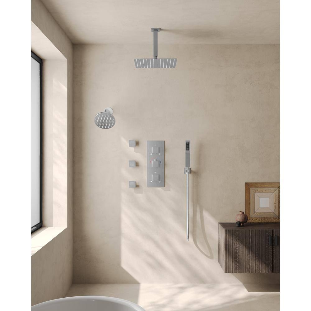 Thermostatic Shower Faucet System,12" & 6" Dual Shower Head with Rough-In Valve