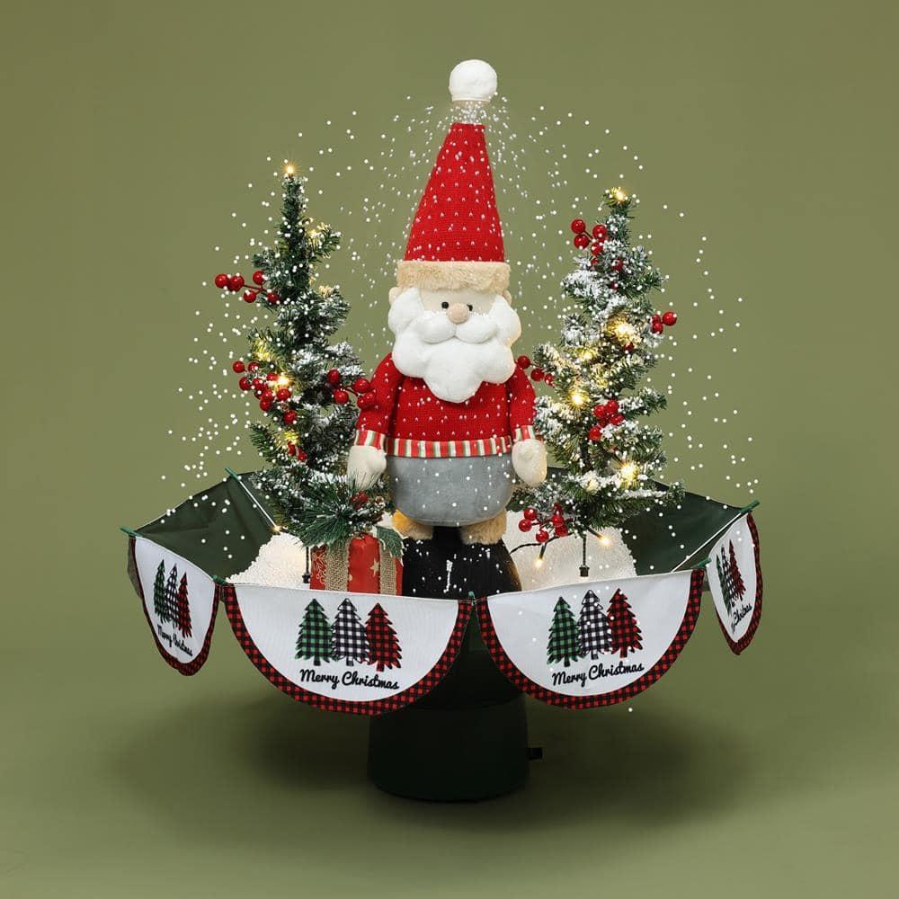LuxenHome Holiday 31.5" Animated Musical Snowing Christmas Trees and Santa Decor with LED Lights Multicolored