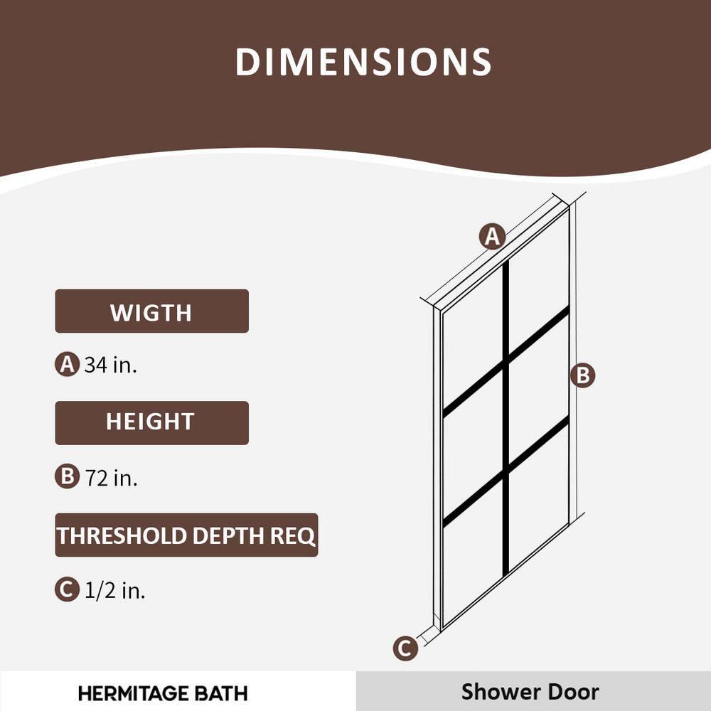 Hermitage Bath Hilma 34 In. W X 72 In. H Fixed Framed Shower Door In Matte Black Finish With Patterned Glass 1010A-HBMB