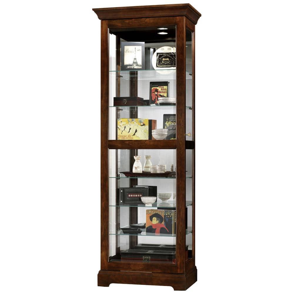 Cherry Bordeaux Lighted Traditional Curio Cabinet with Glass Shelves