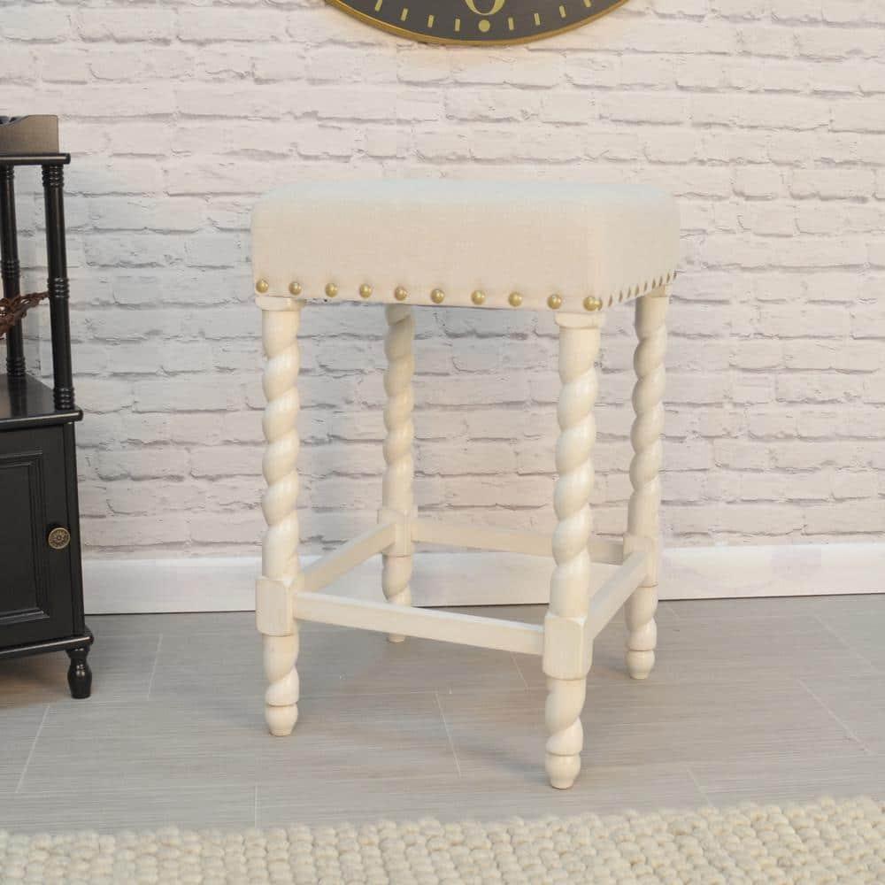 Carolina Living Remick 24" Counter Stool - Vintage White - Linen Upholstery
