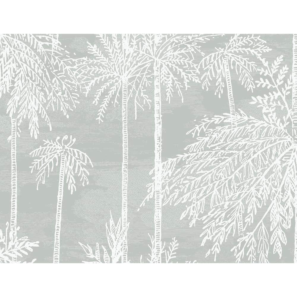 Misty Gray Embossed Vinyl Palm Grove Wallpaper Roll