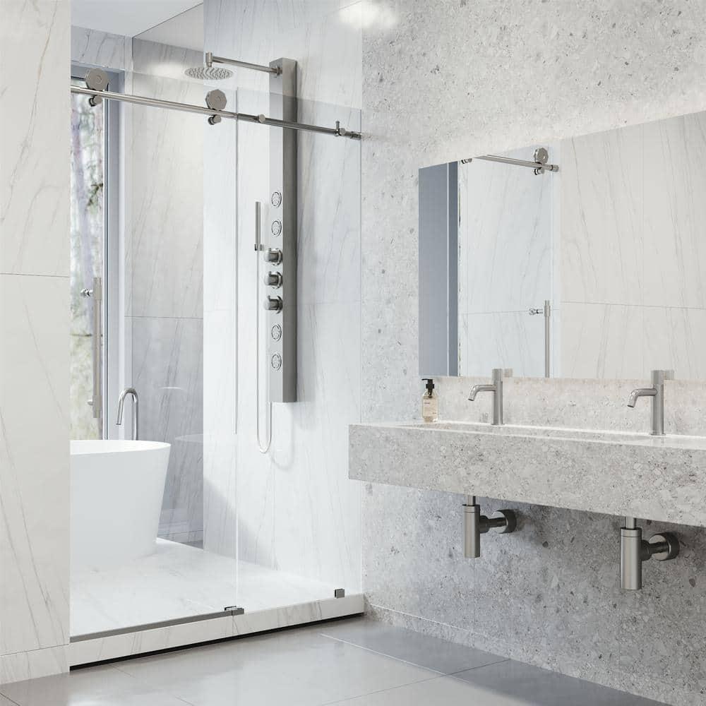 Elan Hart 56-60" W x 76" H Sliding Frameless Shower Door with 3/8" Clear Glass