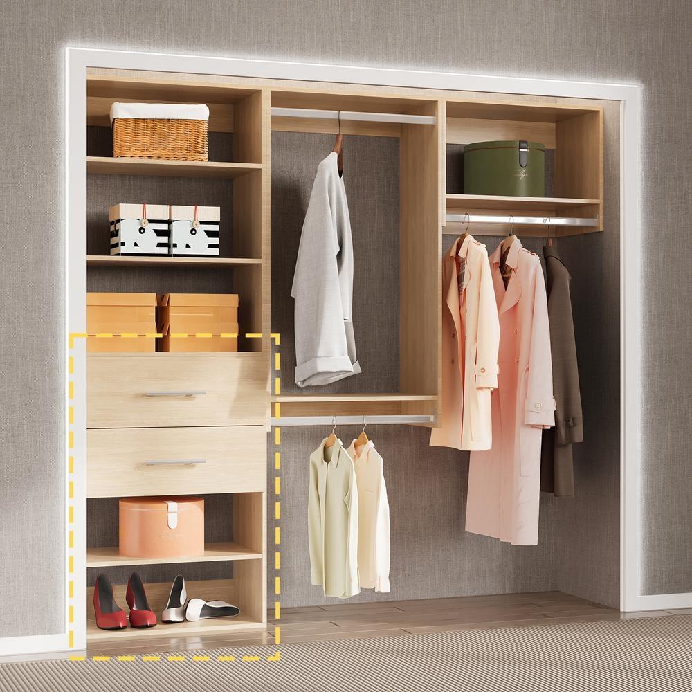 31.5" W Short Tower Wood Built In Closet Organizer Unit, Wood Closet Organizer Starter Kit, Mounted Closet Systems with 2 Drawers