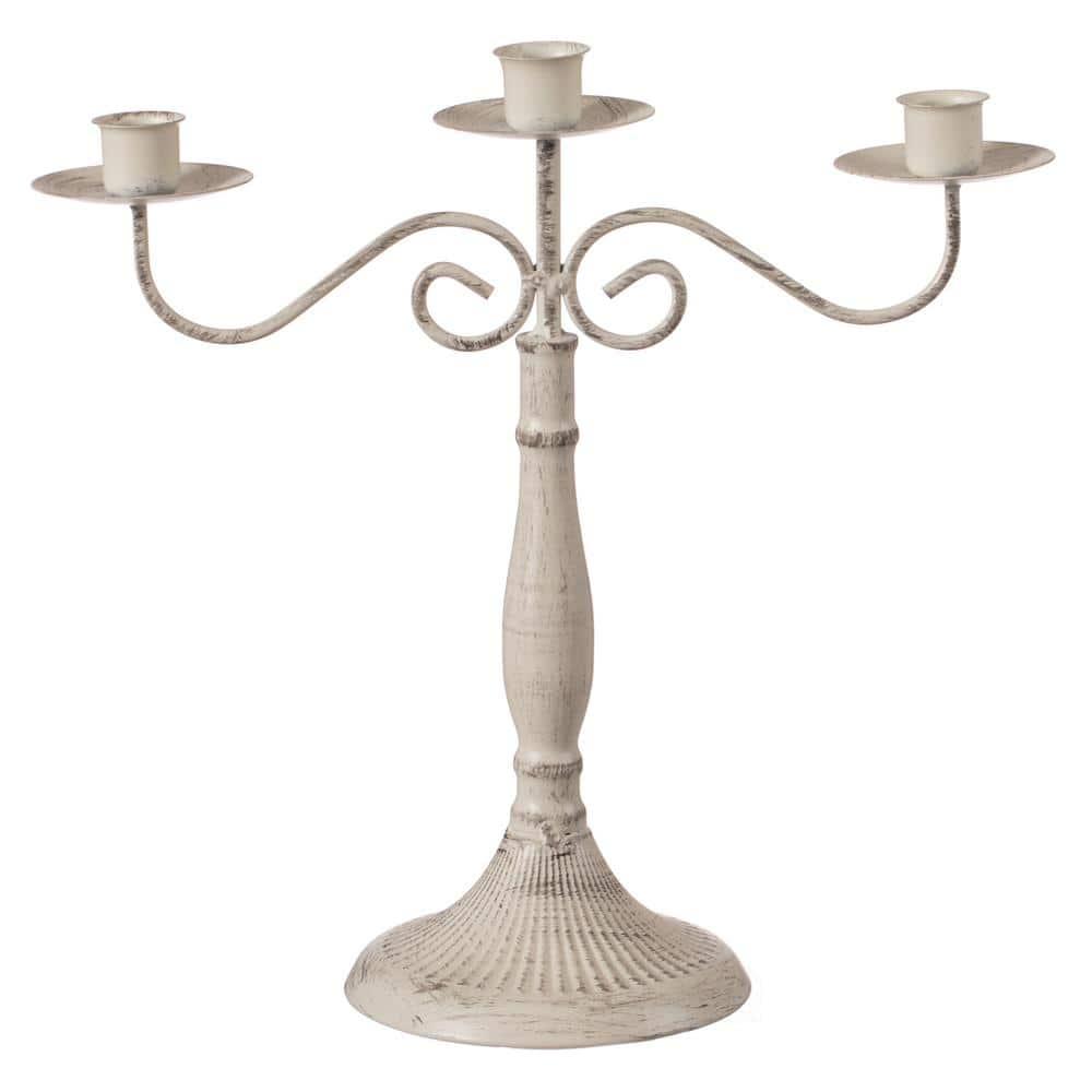 Fabulaxe Antique 12" Distressed 3 Arm Metal Candelabra for Dining Room, Entryway, Kitchen and Vanity