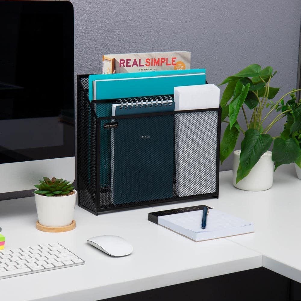 Mind Reader Vertical File Storage, Desktop Organizer, Workspace, Office, Metal Mesh, 12.5"L x 3.75"W x 11.5"H