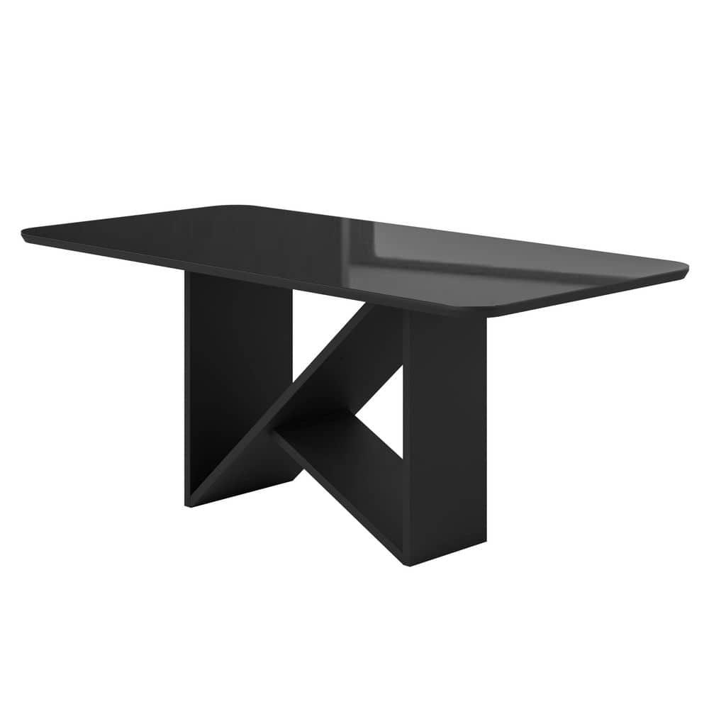 Elegant Painted Glass Dining Table for 6, Italian-Style 6-Seater Dining Table with Tempered Glass Top and Elegant Wood Base, Modern and Sophisticated Design for Dining Rooms, Black