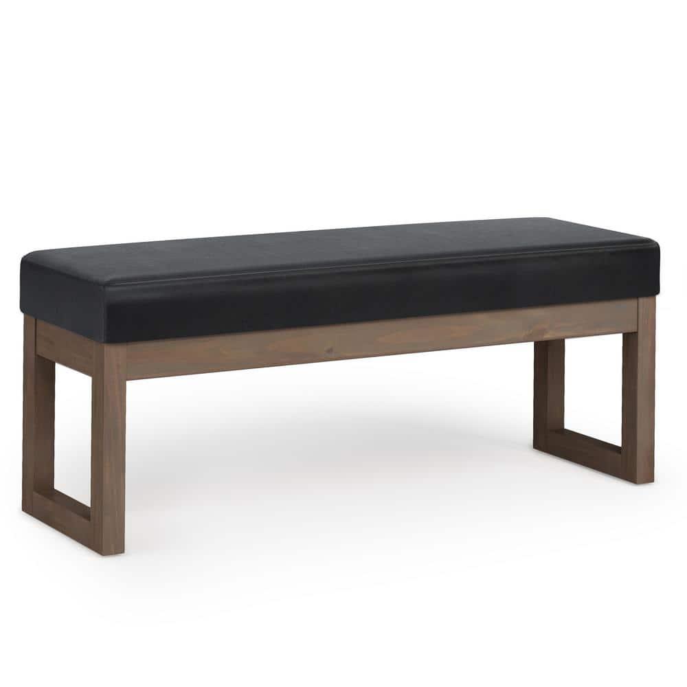 Simpli Home Milltown Ottoman Bench with Upholstered Seat and Solid Wood Frame