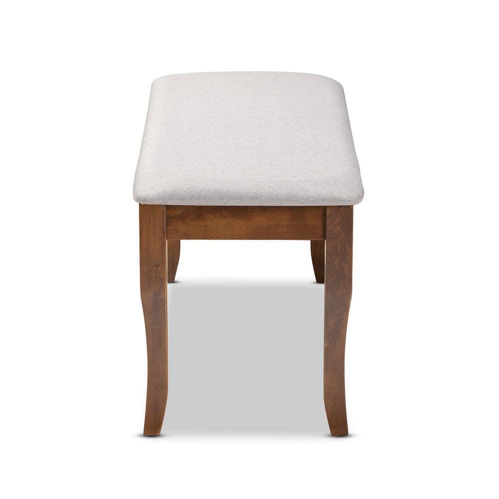 Everly Quinn Violette Modern and Contemporary Gray Fabric Upholstered and Walnut Brown Finished Wood Dining Bench