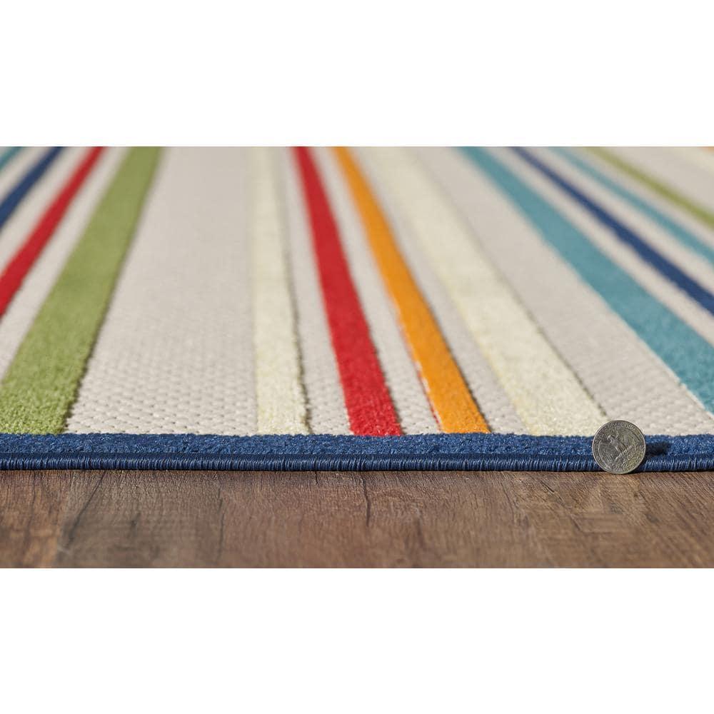 Calla Ivory/Multi Stripes 3 ft. x 5 ft. Striped Indoor/Outdoor Accent Rug