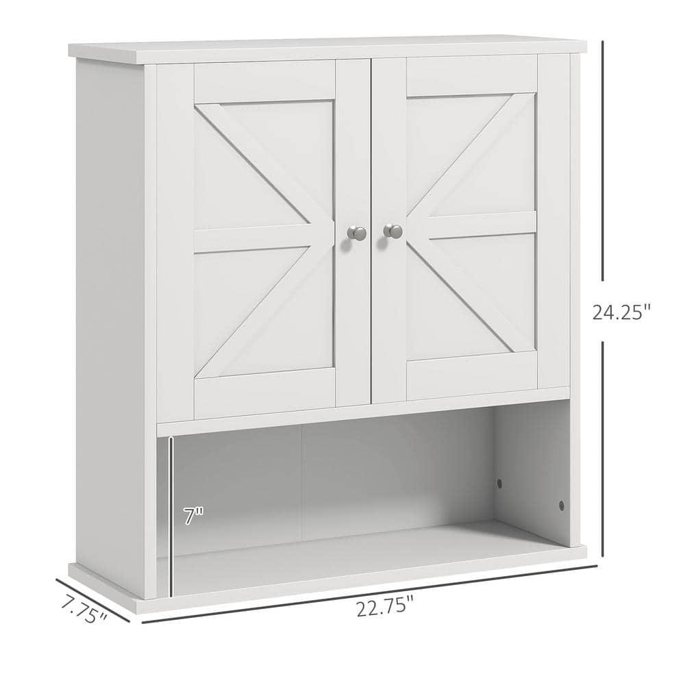 kleankin Bathroom Wall Cabinet, Farmhouse Medicine Cabinet with Open Shelf & Adjustable Shelf, Storage Cupboard for Laundry Room, White