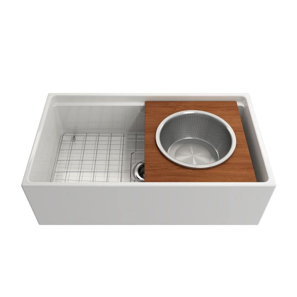 BOCCHI Wood Board With Large Round Stainless Steel Mixing Bowl And Colander F/1344, 1348, 1360, 1362, 1504, 1505, 1506 (Short Side Only), 1627, 1628