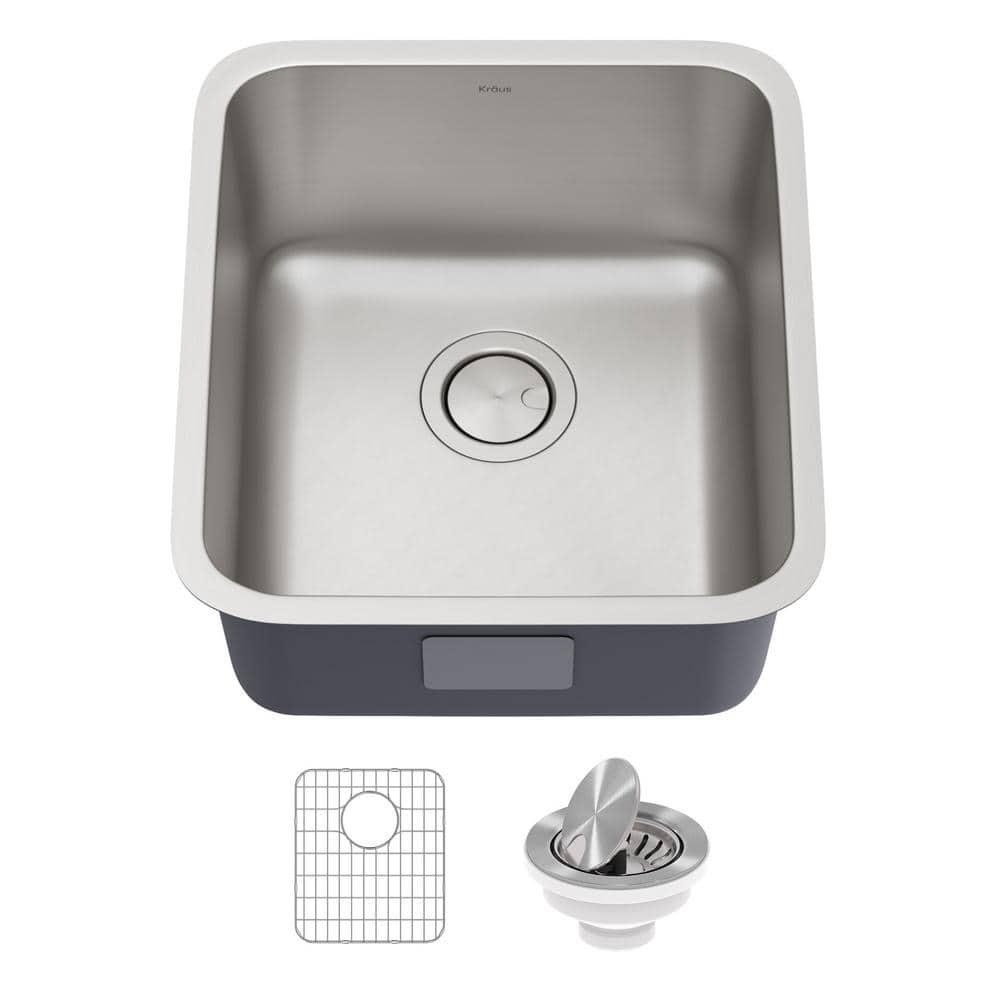 Dex™️ Series KRAUS 17" L Undermount 16 Gauge Stainless Steel Single Bowl Kitchen Sink