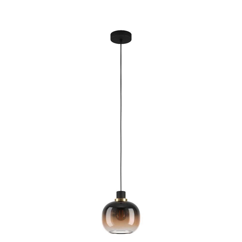 1-Light Oilella Pendant Structured Black Finish with Vaporized Amber Glass Shade - EGLO: ETL Listed, Adjustable, Dimmable