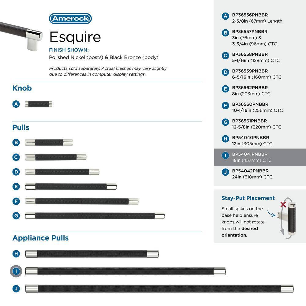 Amerock Esquire 18 inch (457mm) Center-to-Center Polished Nickel/Black Bronze Appliance Pull
