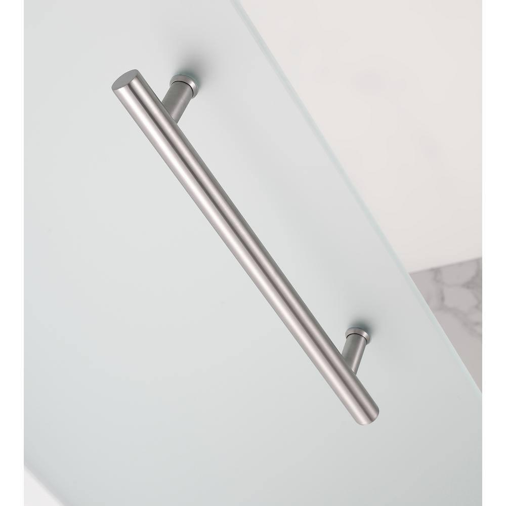 MerrickGS 40 to 40.5 x 72 Frameless Neo-Angle Hinged Shower Enclosure with Frosted Glass and Shelves in Stainless Steel