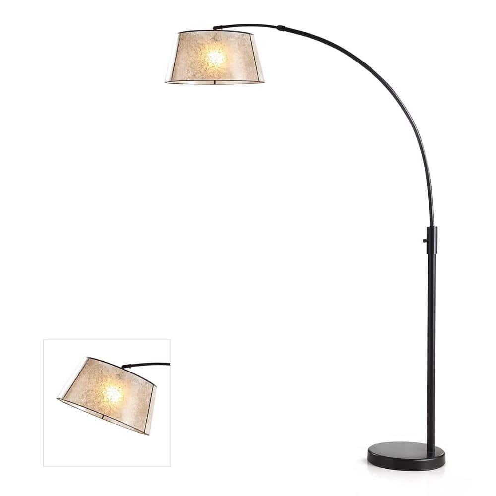 HomeGlam Orbita 82-inch Dark Bronze Retractable Arch Dimmable Floor Lamp with LED Bulb and Mica Shade with Empire Mica Shade