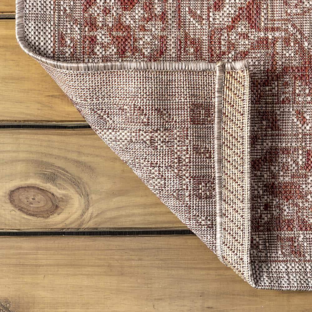 4'x6' Rozetta Boho Medallion Textured Weave Indoor/Outdoor Area Rug, Red/Taupe - JONATHAN Y