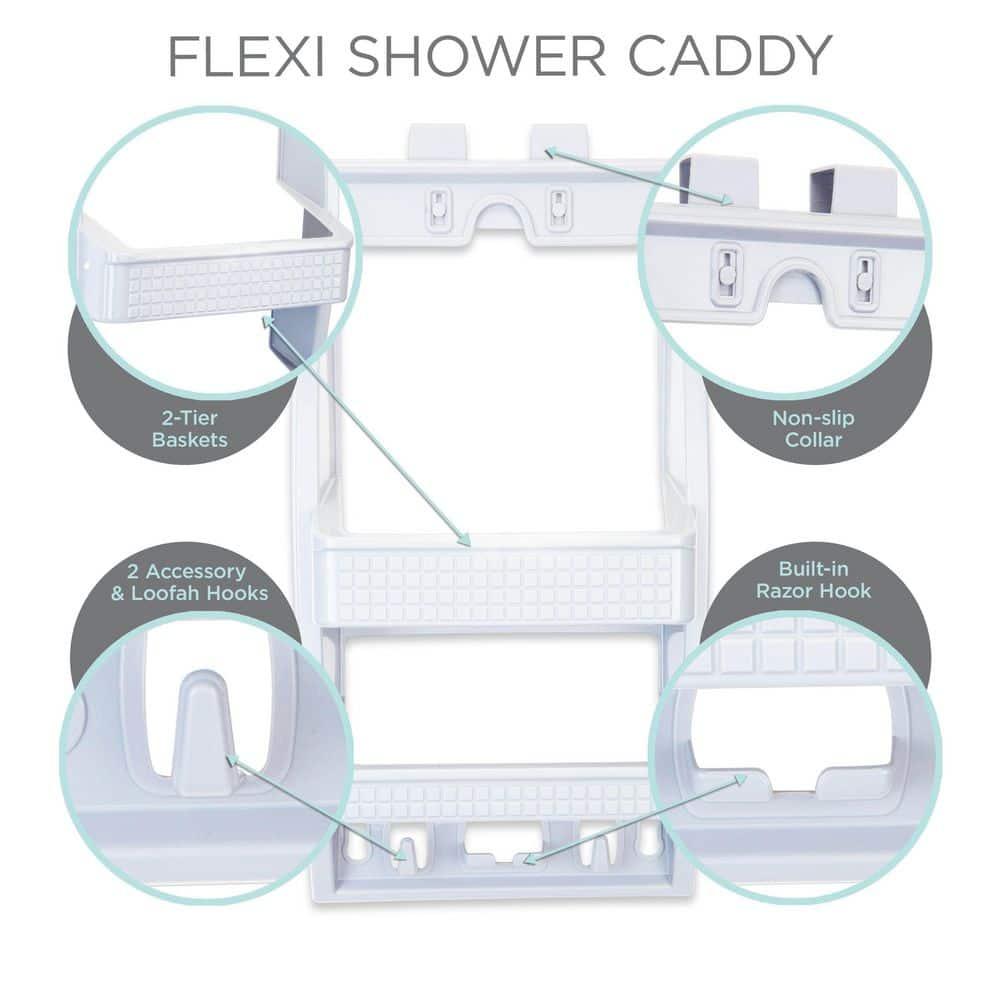 Bath Bliss Flexi Shower Caddy Shelf White: Polypropylene, Suction Mount, Bathroom Storage Organizer Rack