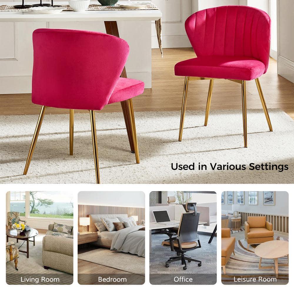 Modern Velvet Accent Chair Upholstered Small Vanity Chair Bedroom Living Room Fuchsia