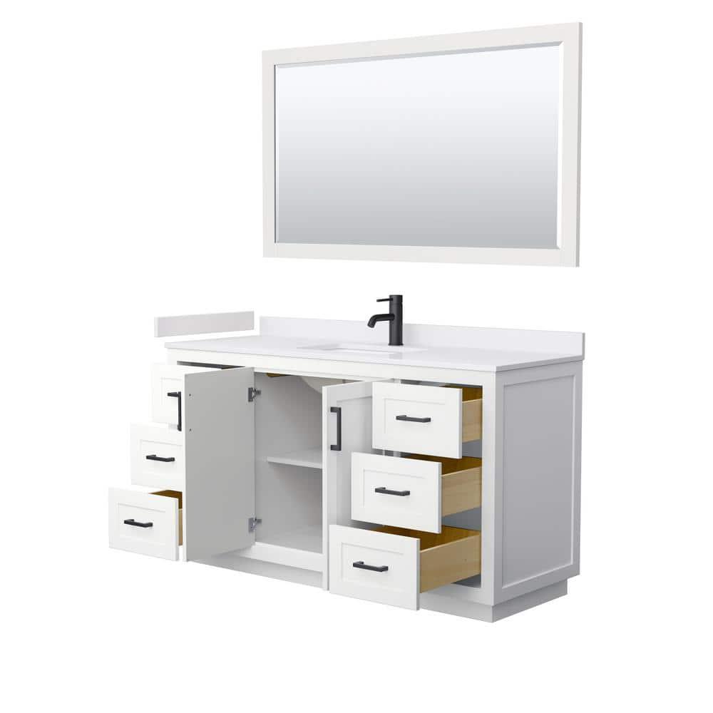 Wyndham Collection Miranda 60" Freestanding Single Bathroom Vanity with Cultured Marble Top with 58" Mirror