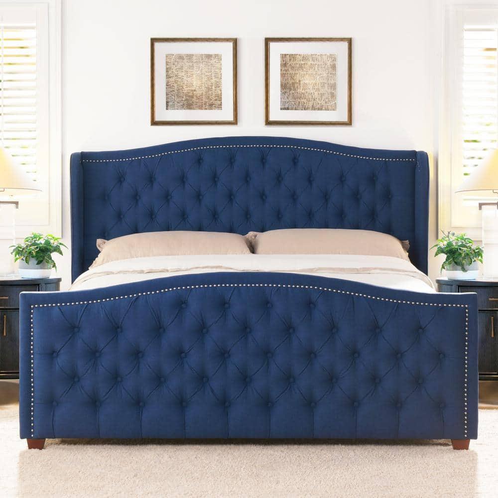 Marcella Tufted Wingback King Bed Dark Sapphire Blue