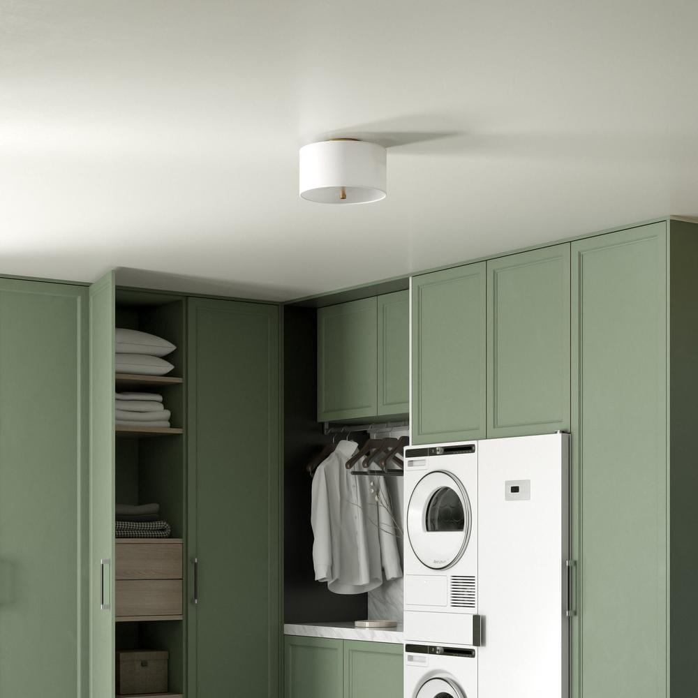 Evelyn&Zoe Ellis 12" Flush Mount with Fabric Shade in Brass/White