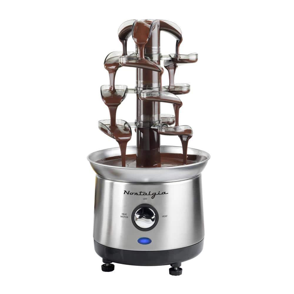 Nostalgia NCFF1000SS 2-Pound Stainless Steel Cascading Fondue Fountain - Chocolate, BBQ Sauce, Ranch, Nacho Cheese, Buffalo Sauce