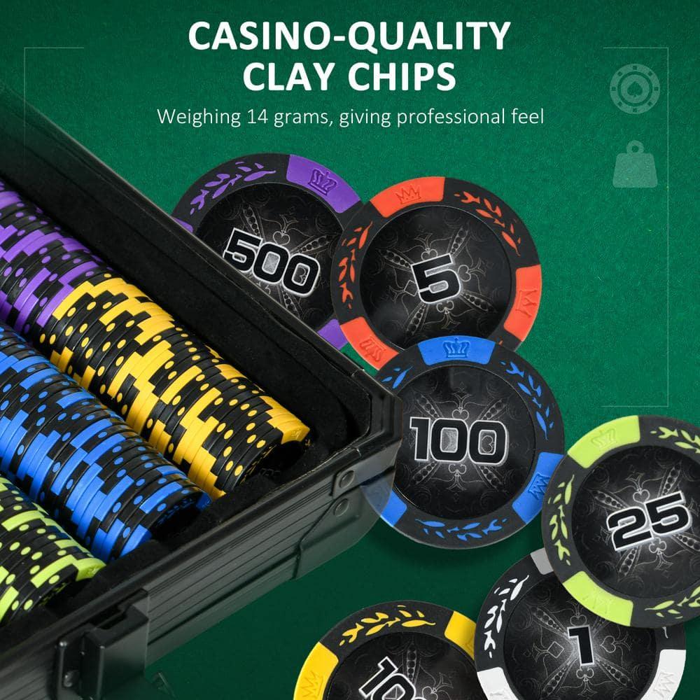 Soozier 500 Chip, 14 Gram Clay Poker Chips Set with Aluminum Case, Casino Poker Chips with 2 Decks of Playing Cards, Dealer Button & 5 Dice