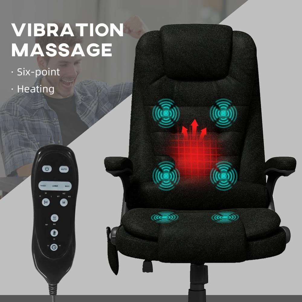Vinsetto 6 Point Vibrating Massage Office Chair with Heat, Linen High Back Executive Office Chair with Reclining Backrest, Armrests, Black