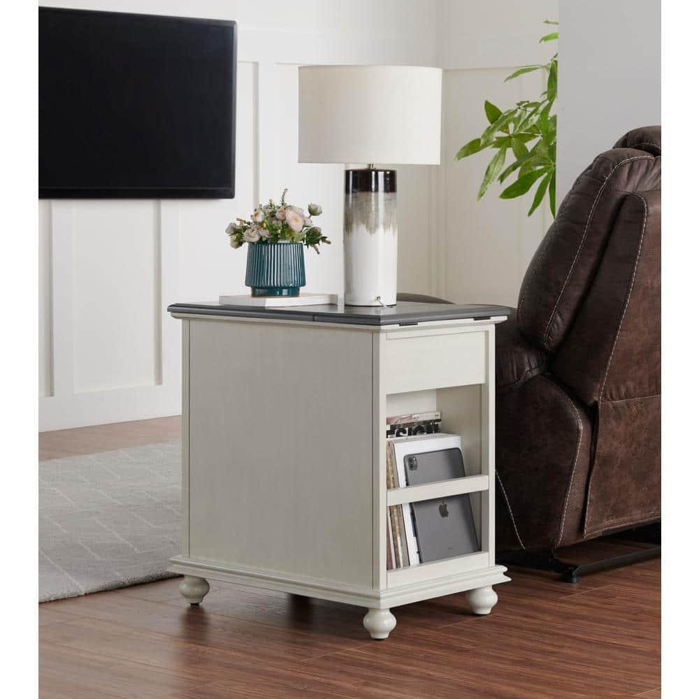 Martin Svensson Home White with Gray Top Elegant Chairside Table with Power