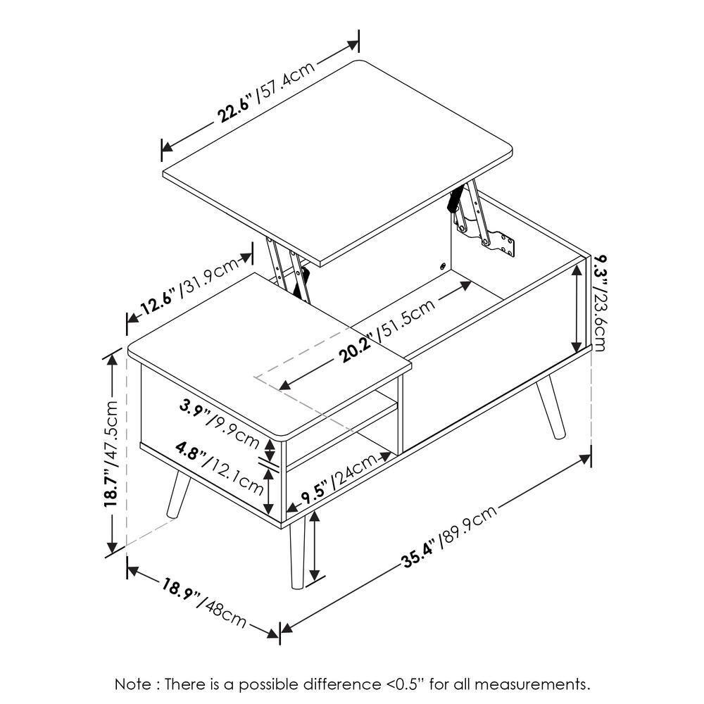 Furinno 35.2" Lift Top Coffee Table Multifunctional Accent Table w/Hidden Compartment and Side Open Storage Shelf Living Room Furniture,Americano
